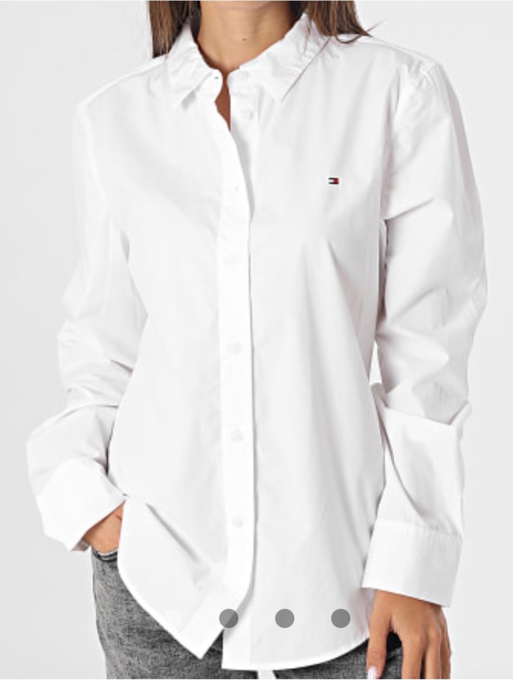 Tommy Hilfiger Classic White Cotton Button Up Women's Boyfriend Shirt Size